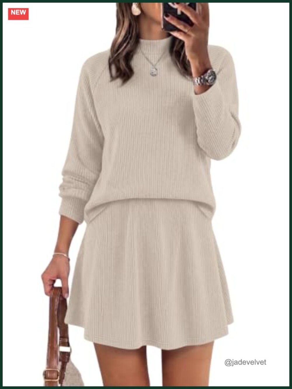 2 Piece Skirt Set Women Mock Neck Sweater A-Line Mini Skirt Lightweight